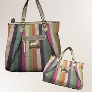 Y2K Coach Poppy Legacy Sequin Striped Handbag Shoulder Tote 16326